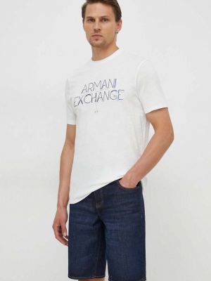 Koszulka z nadrukiem bawełniana Armani Exchange beżowa