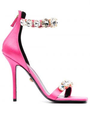 Satin sandale mit kristallen Versace pink
