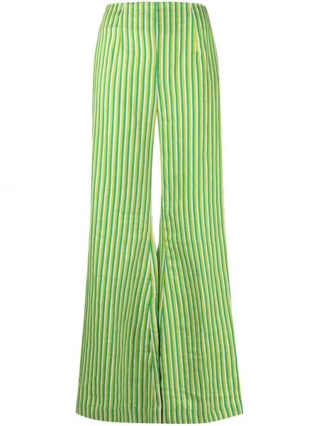 Pruhované lněné volné kalhoty Faithfull The Brand - zelená