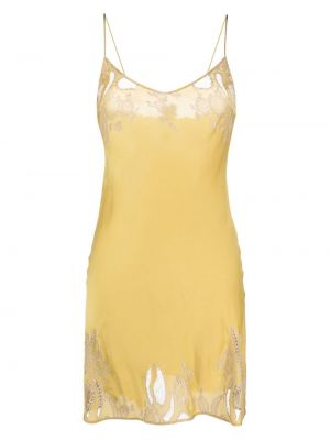 Svilena obleka s čipko Carine Gilson rumena