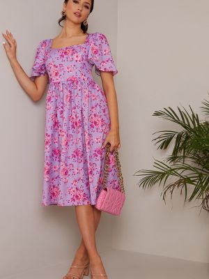 Платье миди с квадратным вырезом и мелким цветочным принтом Chi Chi London фиолетовый