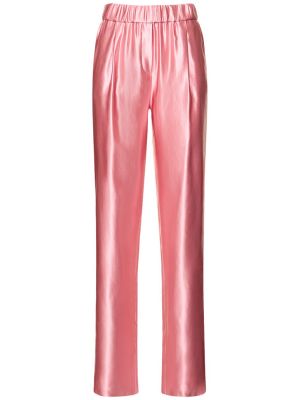Plisirane svilene lanene ravne hlače Giorgio Armani roza