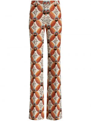 Pantaloni cu picior drept cu model floral cu imprimeu geometric din jacard Etro alb