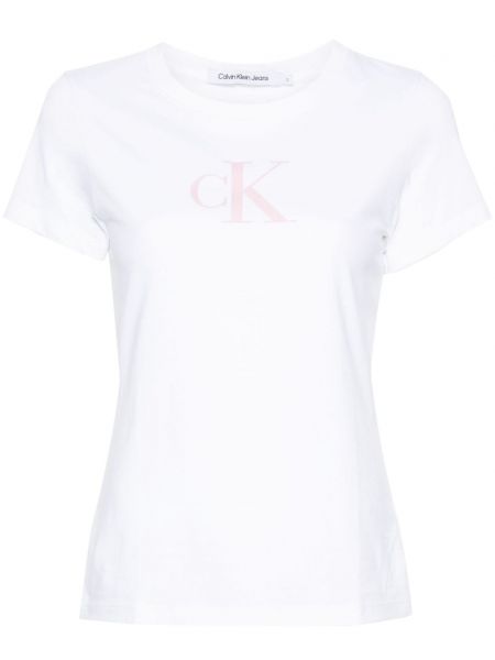 Памучна тениска с принт Calvin Klein бяло