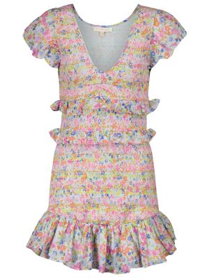 Sukienka mini bawełniana w kwiatki Loveshackfancy Różowa