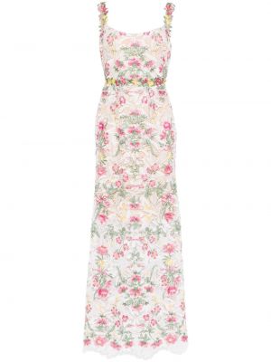 Večernja haljina s cvjetnim printom s čipkom Marchesa Notte bijela