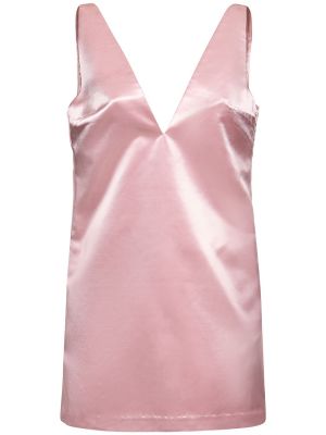 Сатенена мини рокля с v-образно деколте Staud розово