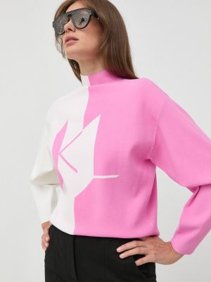 Karl Lagerfeld pulóver könnyű, női, rózsaszín, félgarbó nyakú
