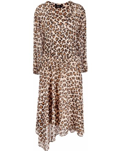 Robe à imprimé à imprimé léopard asymétrique Liu Jo marron