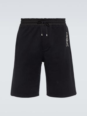 Pantaloncini ricamati di cotone in jersey Saint Laurent nero