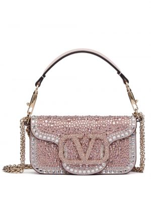 Чанта през рамо с пайети Valentino Garavani розово
