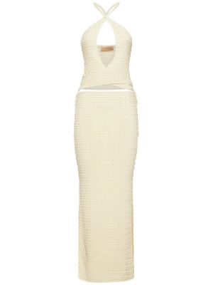 Vzorované viskózové bavlněné pletené šaty Aya Muse - bílá