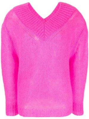 Прозрачен пуловер с v-образно деколте Forte_forte розово
