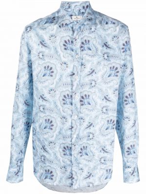 Camisa de cachemir de flores con estampado Etro azul
