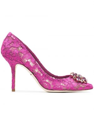 Pantofi cu toc din dantelă Dolce & Gabbana roz