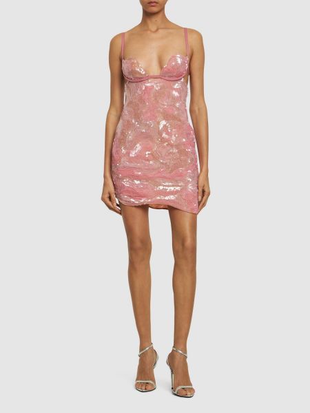 Mini haljina s vezom Nensi Dojaka ružičasta