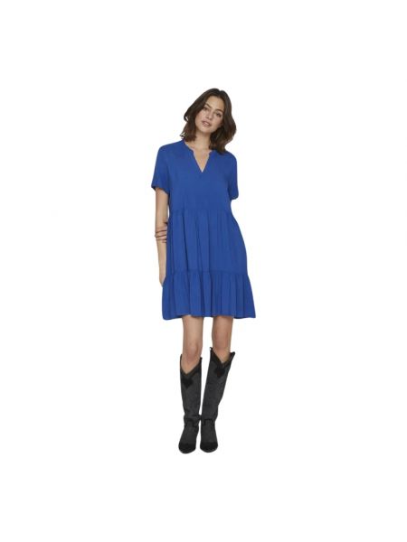 Minikleid mit v-ausschnitt mit kurzen ärmeln Vila blau