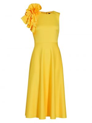 Платье миди с рюшами Badgley Mischka желтое