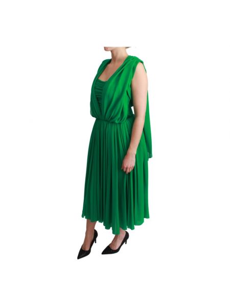 Vestido midi de seda plisado Dolce & Gabbana verde