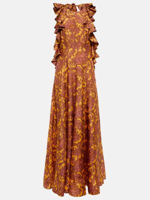 Rochie lunga de mătase cu imagine Zimmermann galben