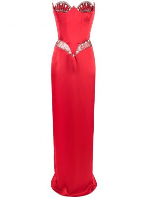 Коктейлна рокля с кристали Cristina Savulescu червено