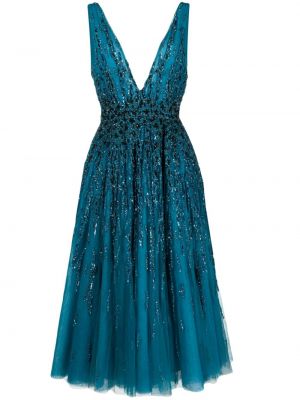 Κοκτέιλ φόρεμα με παγιέτες από τούλι Saiid Kobeisy μπλε