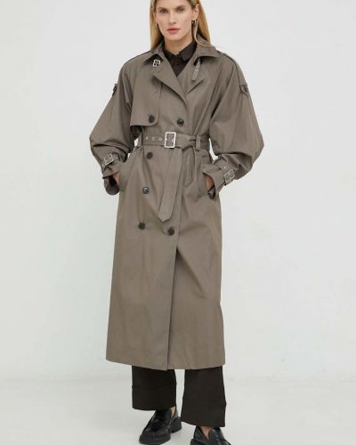 Trench kabát Gestuz Sarga dámský, hnědá barva, přechodný, oversize