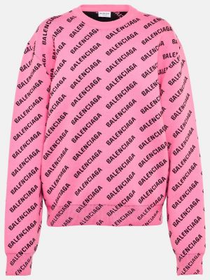 Жаккардовый свитер с логотипом из смесового хлопка BALENCIAGA розовый