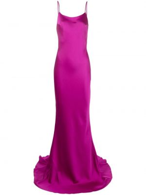 Satynowa sukienka długa z otwartymi plecami The Andamane różowa