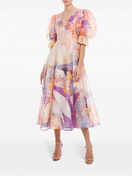Koktejlové šaty s potiskem s abstraktním vzorem Leo Lin růžové