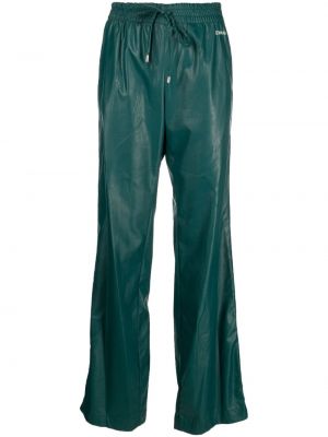Pantaloni sport din piele cu croială lejeră Ermanno Firenze verde