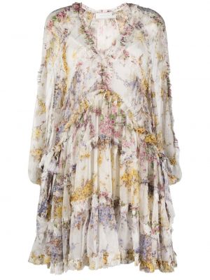 Ruffle trykt floral dress Zimmermann hvit