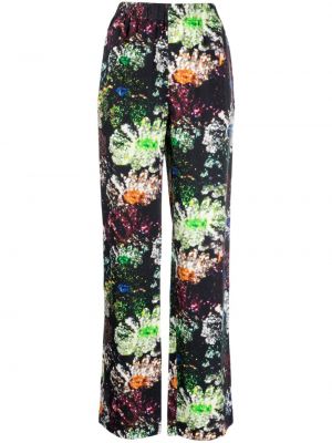Satynowe spodnie w kwiatki z nadrukiem Stine Goya czarne
