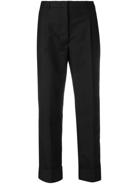 Vlněné rovné kalhoty s vysokým pasem Prada - černá