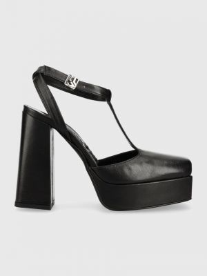Pantofi cu toc din piele cu toc cu platformă Karl Lagerfeld Jeans negru