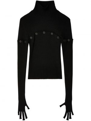 Merinowolle woll pullover mit geknöpfter Jean Paul Gaultier schwarz