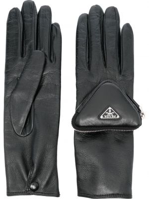 Δερμάτινα γάντια με φερμουάρ με τσέπες Prada μαύρο