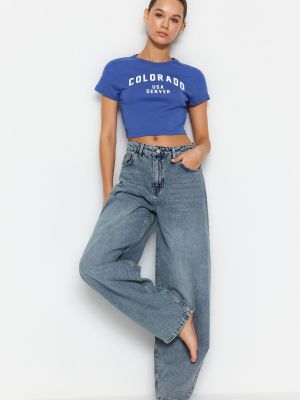 Jeansy z niską talią Trendyol niebieskie