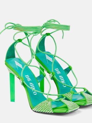 Krištáľové čipkované šnurovacie sandále The Attico zelená