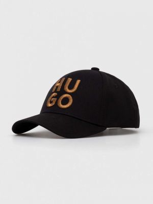 Памучна шапка с козирки с апликация Hugo черно