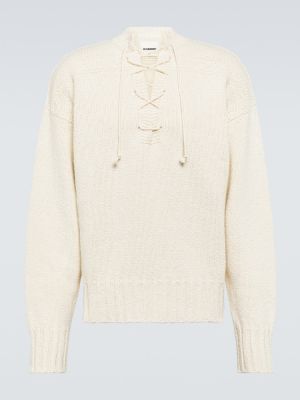Копринен вълнен пуловер Jil Sander бяло