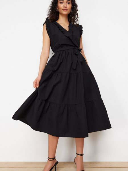 Φλοράλ μίντι φόρεμα από λυγαριά Trendyol μαύρο