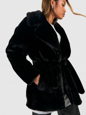 Пальто с поясом Boohoo черное