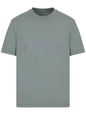 Памучна тениска бродирана Armani Exchange зелено