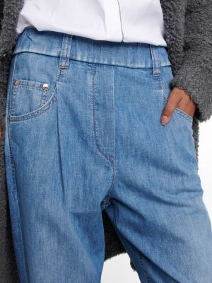 Straight fit džíny s vysokým pasem Brunello Cucinelli modré