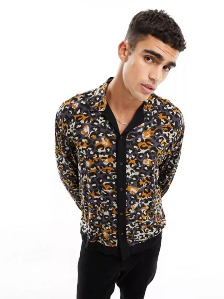 Леопардовая рубашка с принтом с абстрактным узором Adpt черная