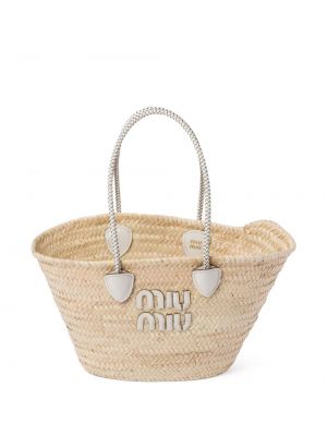 Pletená plážová taška Miu Miu béžová