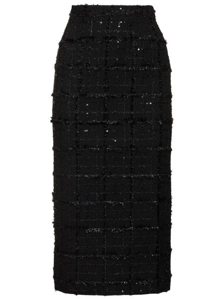 Jupe mi-longue à paillettes à carreaux en tweed Alessandra Rich noir