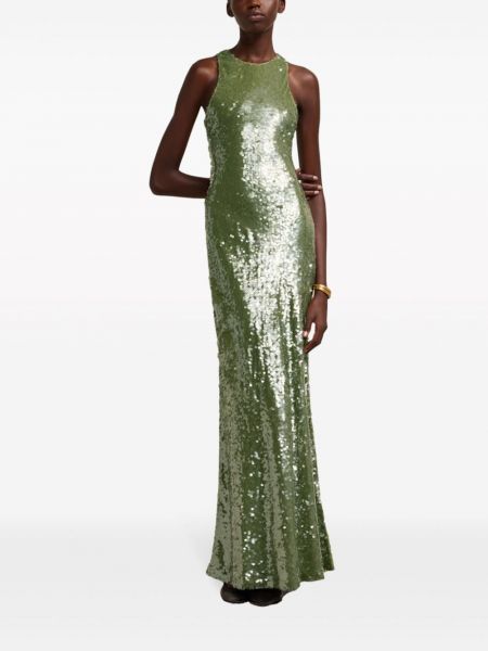 Hedvábné večerní šaty s flitry Ami Paris zelené
