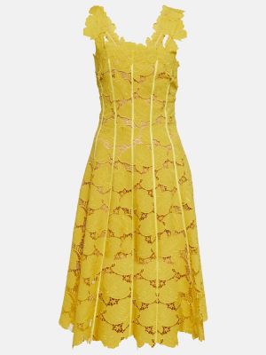 Csipkés virágos midi ruha Oscar De La Renta sárga